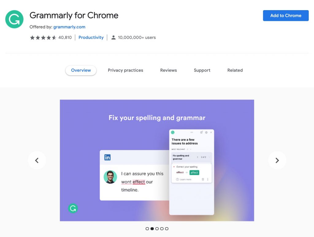 Grammarly Chrome extension