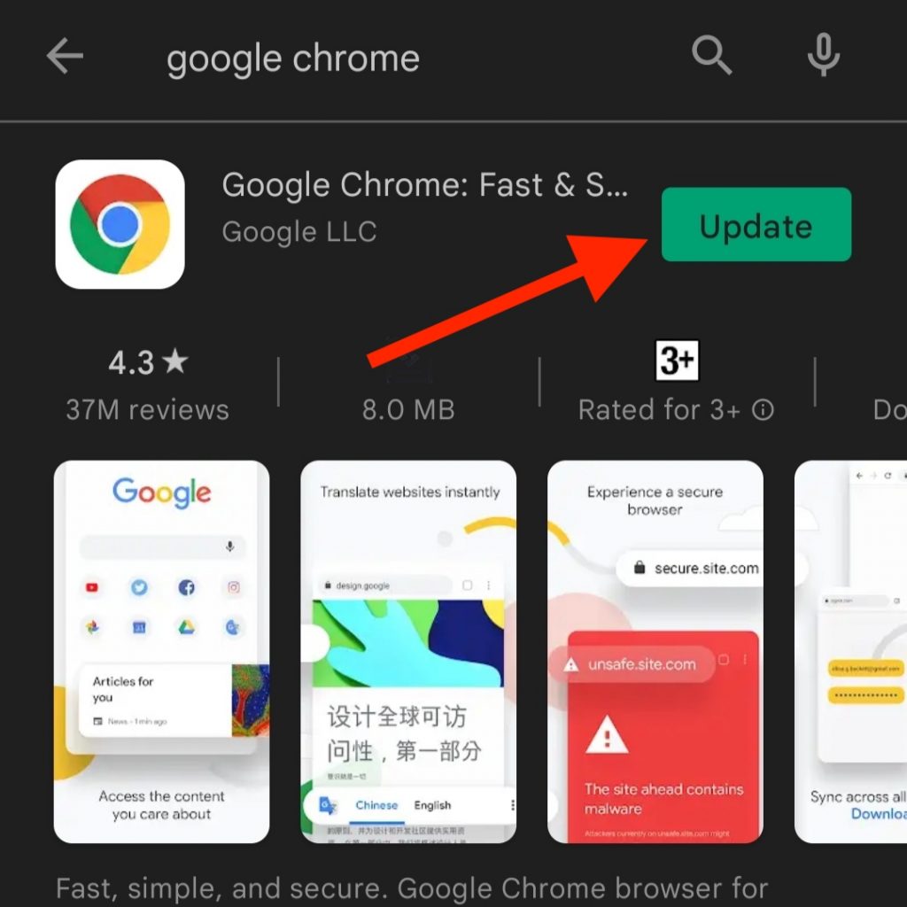Update Google Chrome android