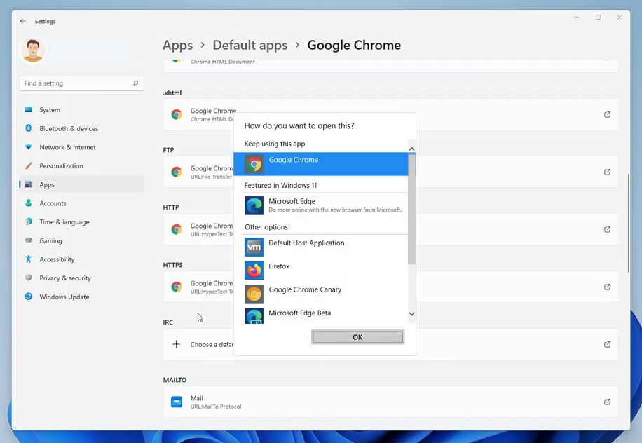 Change the Default Browser on Windows 11 PC