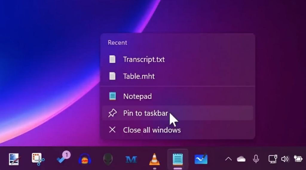 Restore the Missing Icons in the Taskbar on Windows 11